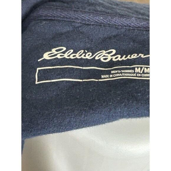 Eddie Bauer Men’s M Pullover Sweatshirt Navy Blue Snap Collar Quilted Cotton - Picture 6 of 6